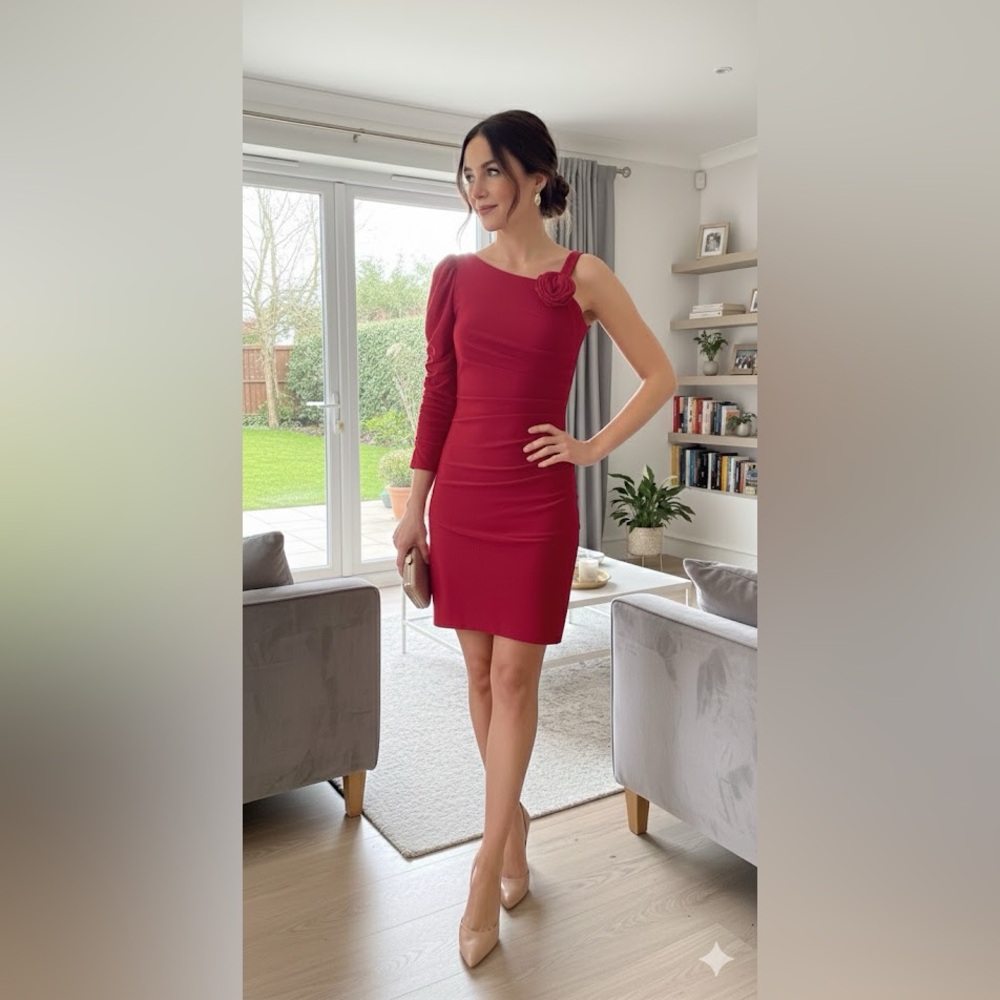 Coqueta Internacional Bodycon mini dress size medium red off shoulder Rosa
